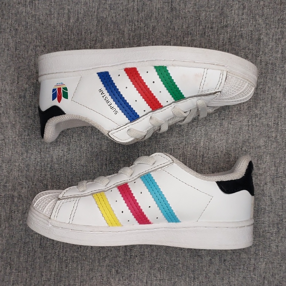 Adidas Originals Superstar El I FW5240 White w/ Multi Color Stripes Size 8K